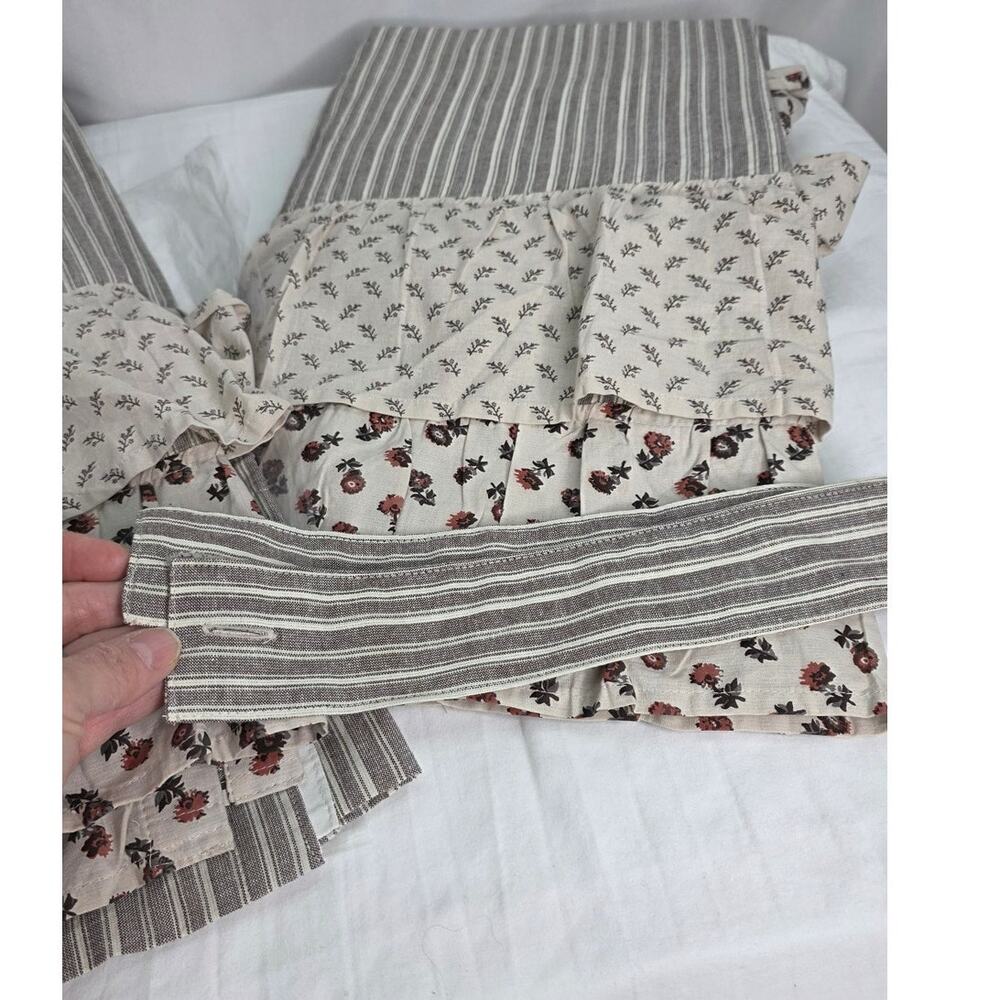 Farmhouse Brown Ruffle Striped Room Darkening Curtain Panel Pair 40"Wx84"L - Picture 9 of 10